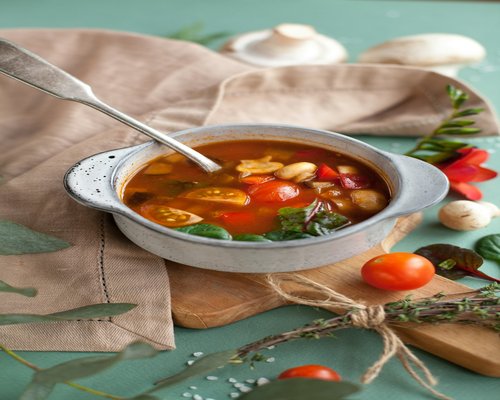 A bowl of hot homemade vegetable soup